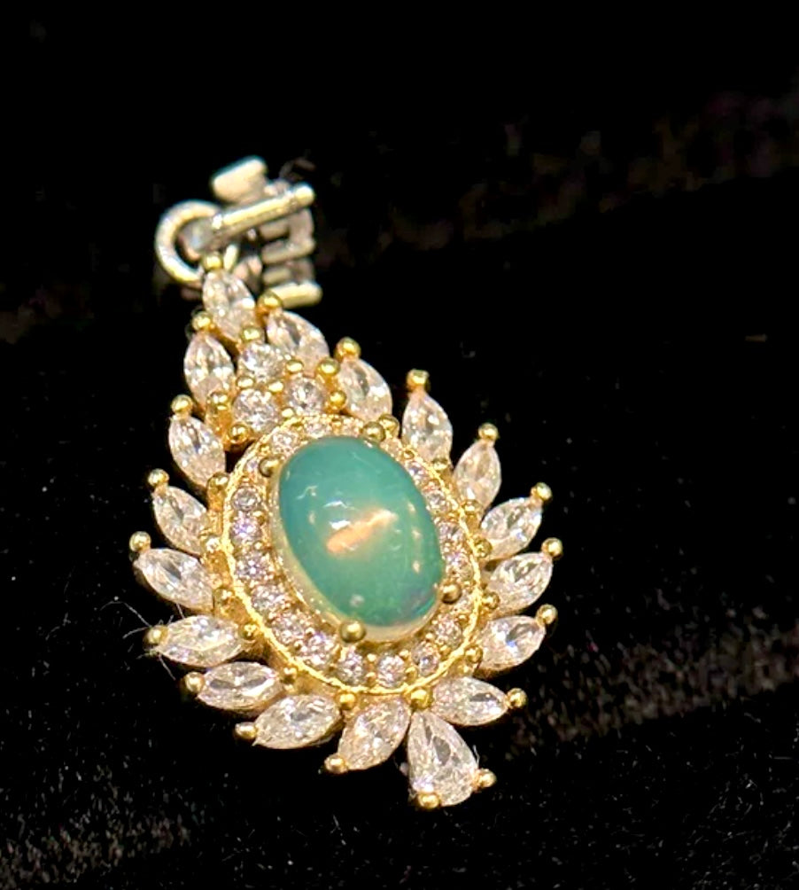 Opal Pendant Necklace with 24K Gold & Zirconia