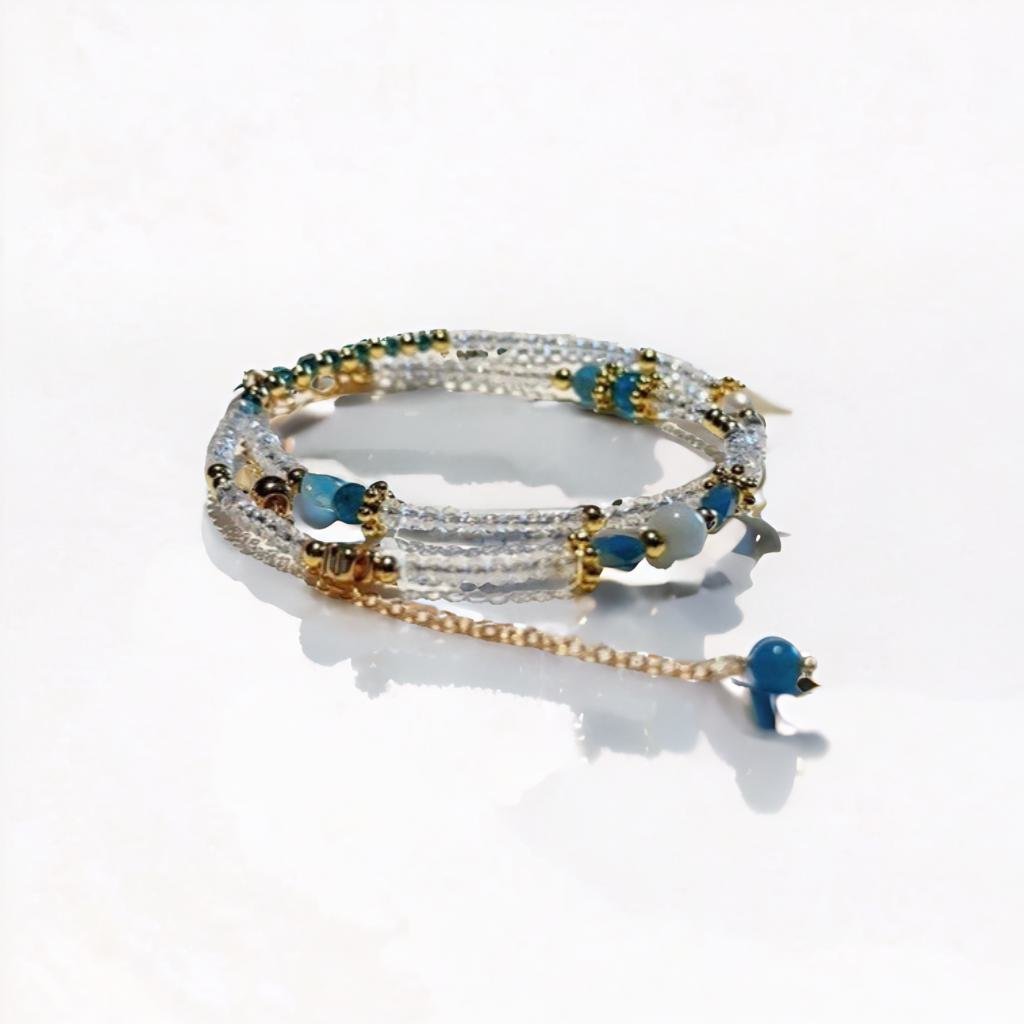 Moon Shadow Double-Layered Bracelet with Swarovski Crystal and Gemston
