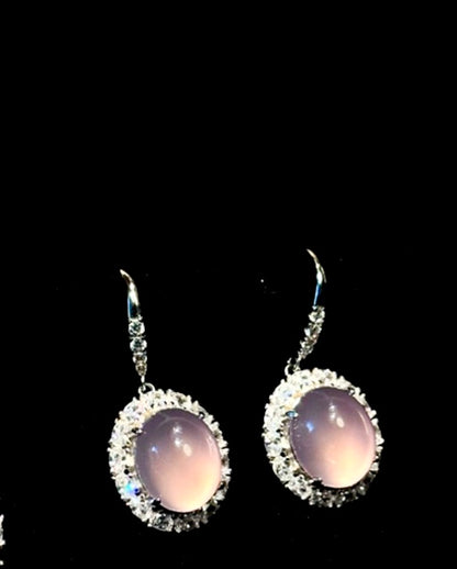 Purple Natural Chalcedony Earrings with Silver and Zirconia