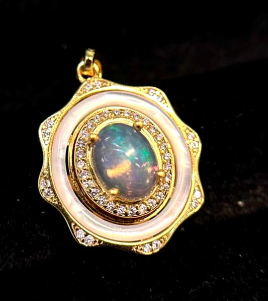 Opal Pendant Necklace - 24K Gold Plated Mother-of-Pearl Jewelry