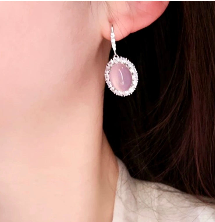 Purple Natural Chalcedony Earrings with Silver and Zirconia